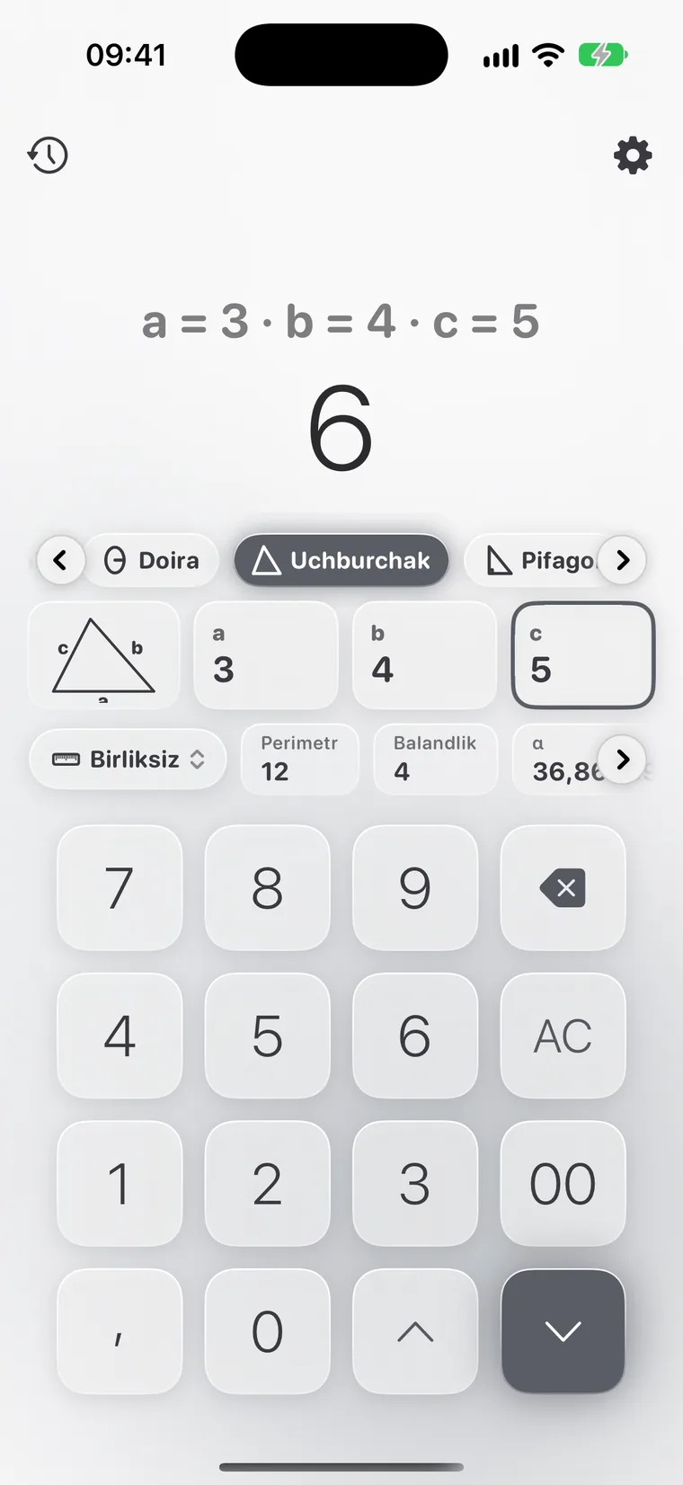 iPhone’dagi Calcie, “Geometriya” rejimi