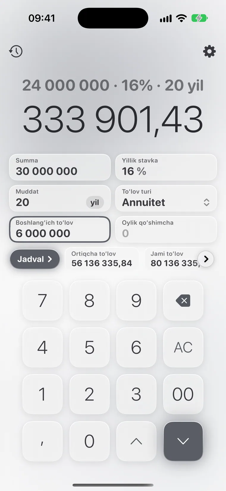 iPhone’dagi Calcie, “Kredit” rejimi