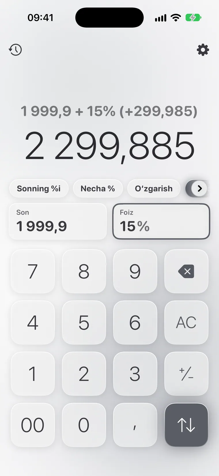 iPhone’dagi Calcie, “Foiz” rejimi