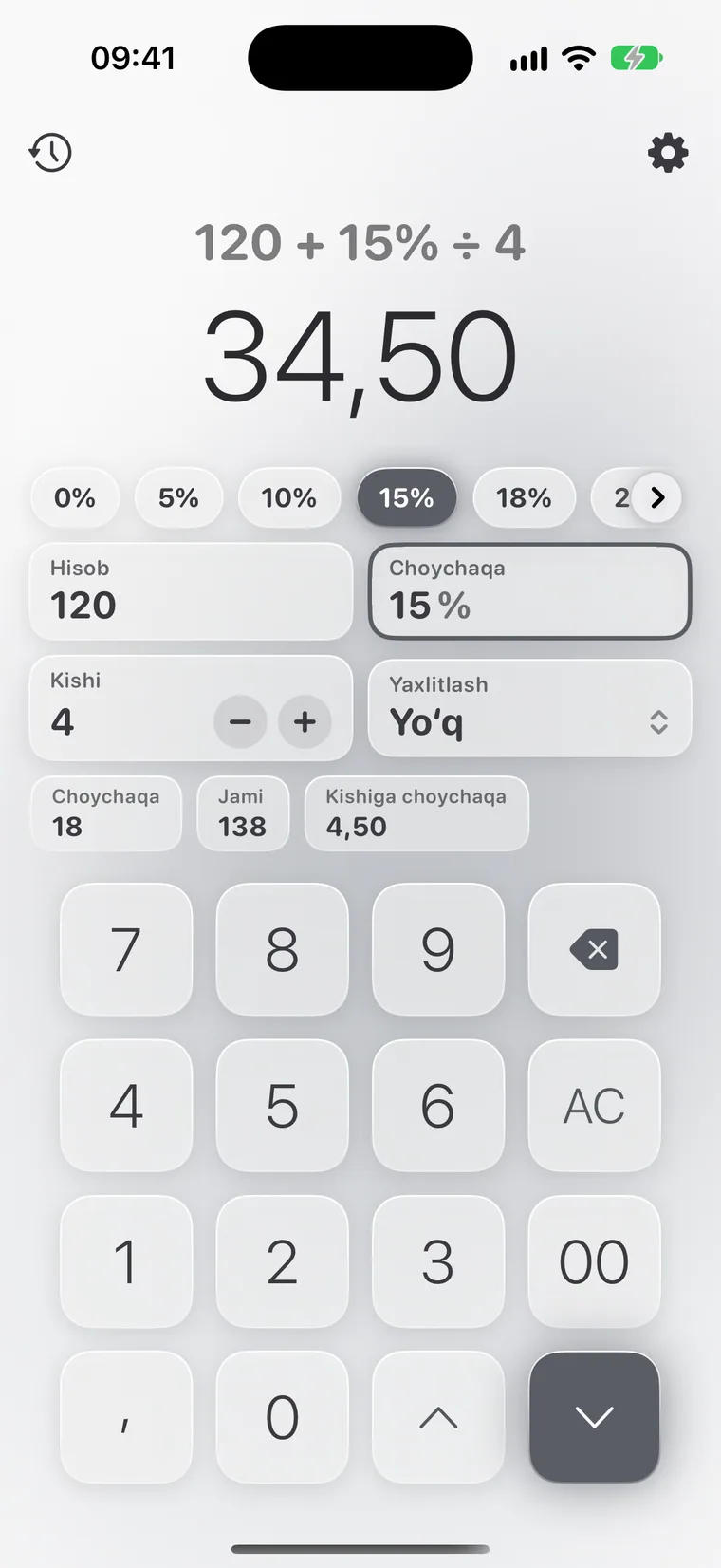 iPhone’dagi Calcie, “Choychaqa” rejimi