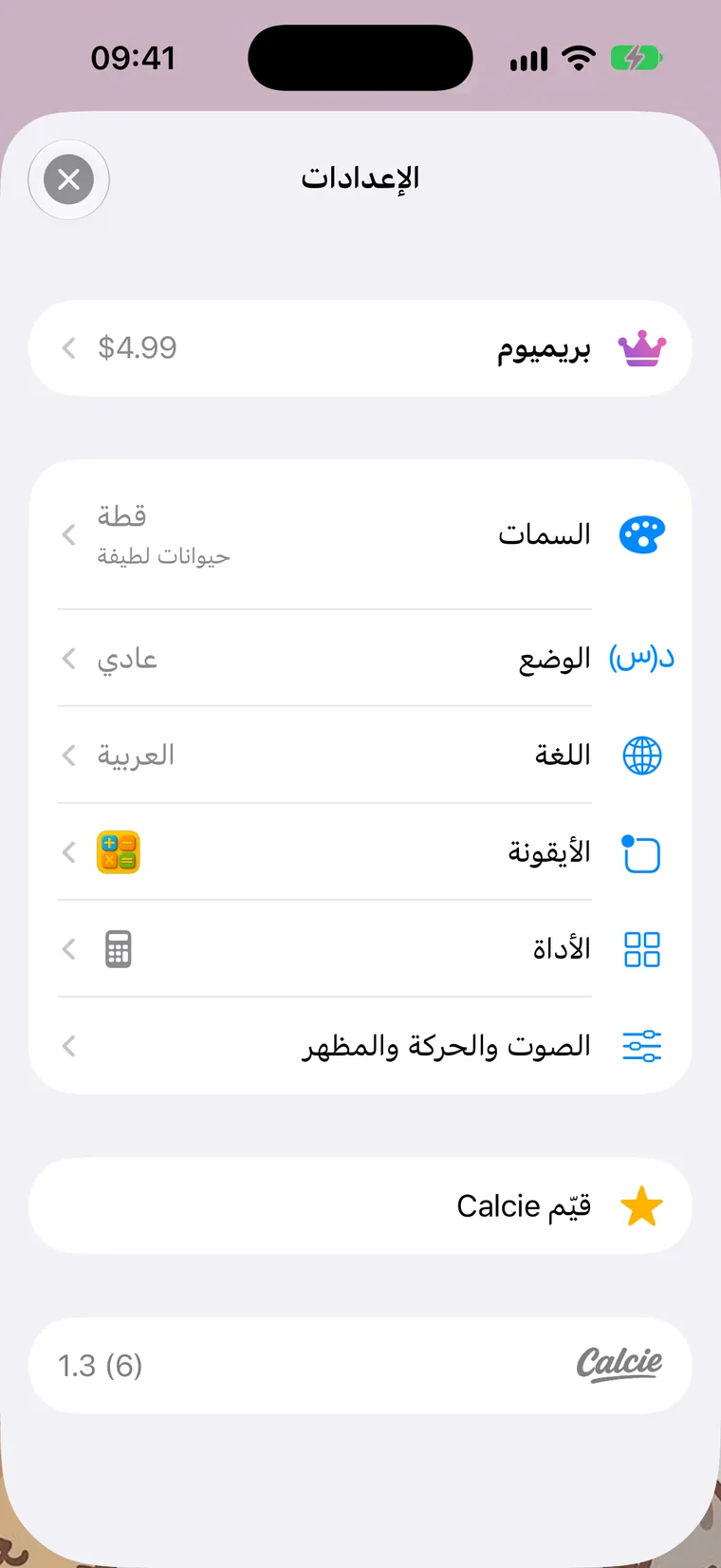 شاشة الإعدادات