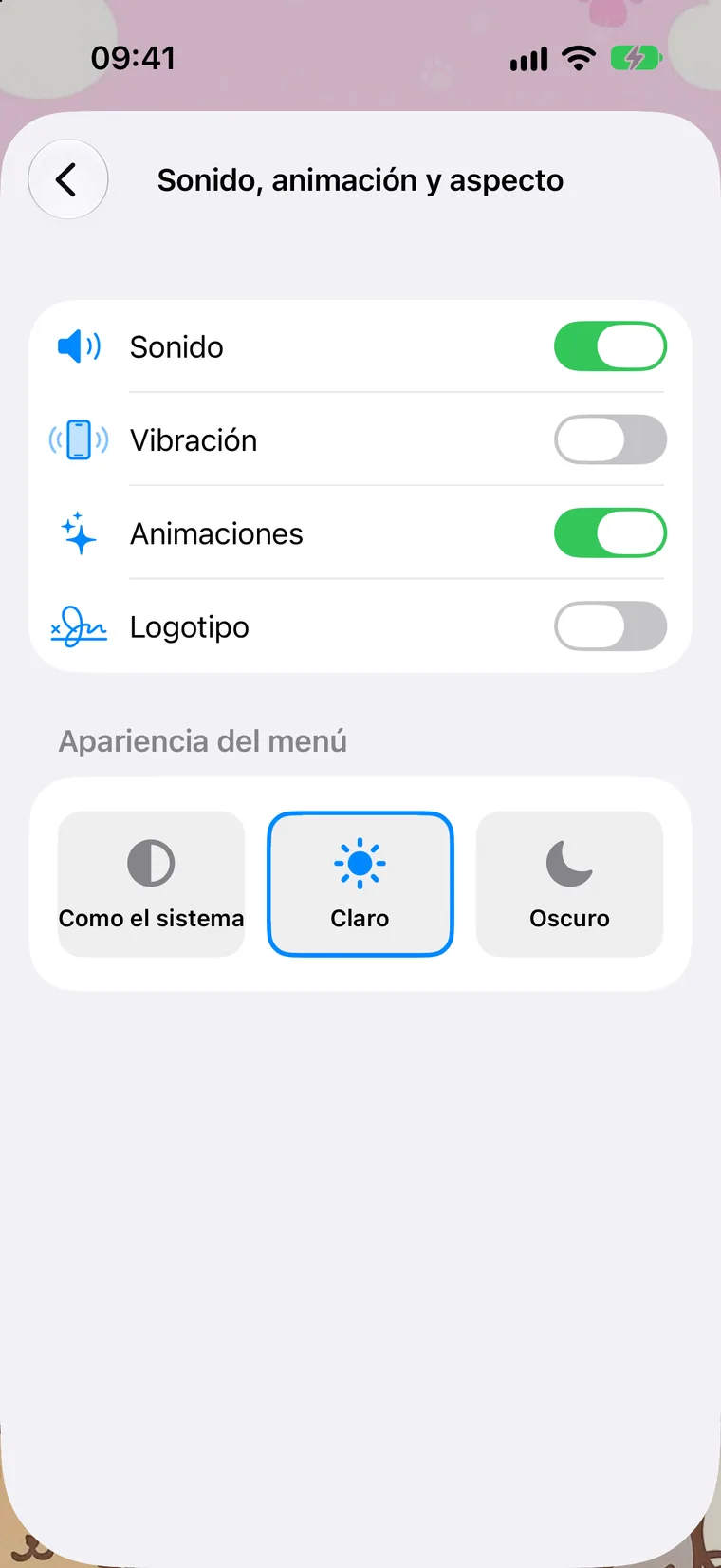 Sonido, animación y aspecto