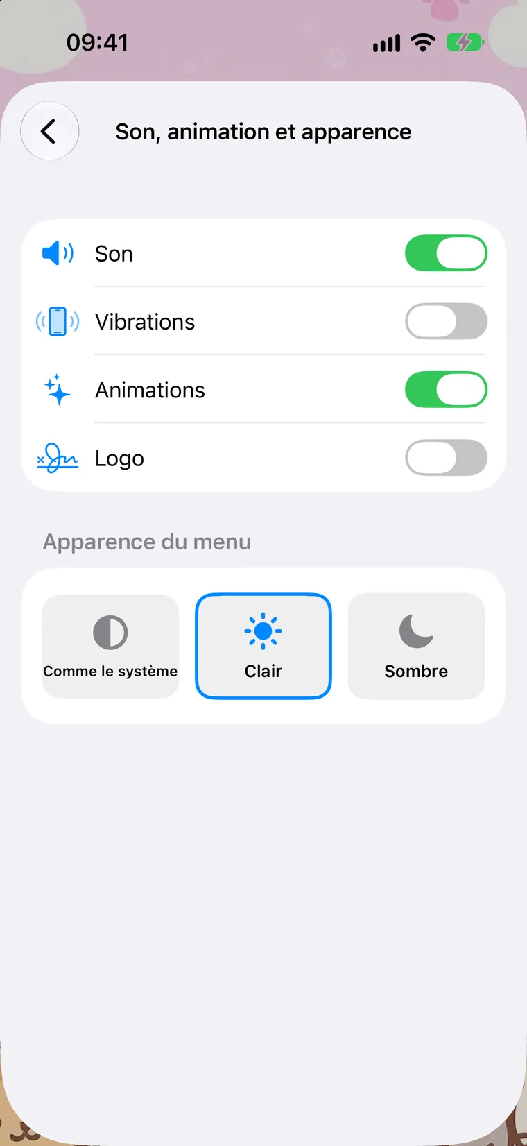Son, animation et apparence