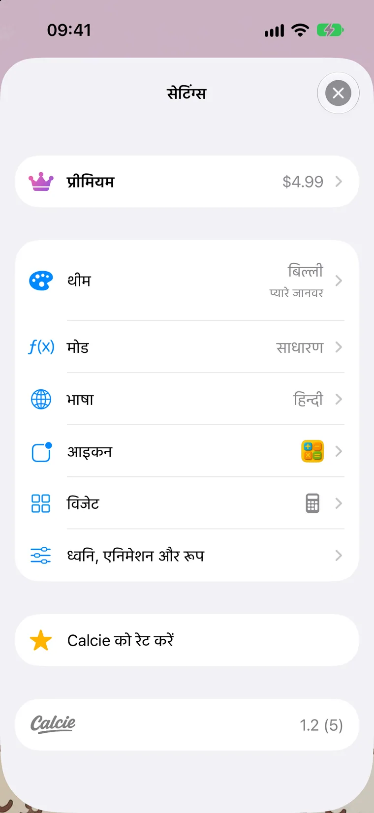 सेटिंग्स स्क्रीन