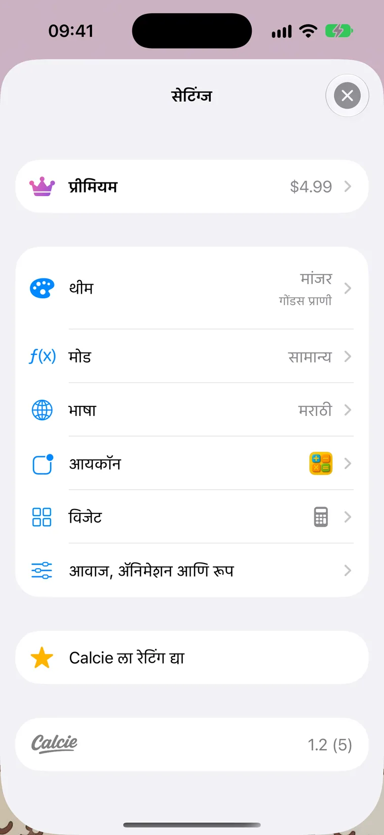 सेटिंग्ज स्क्रीन