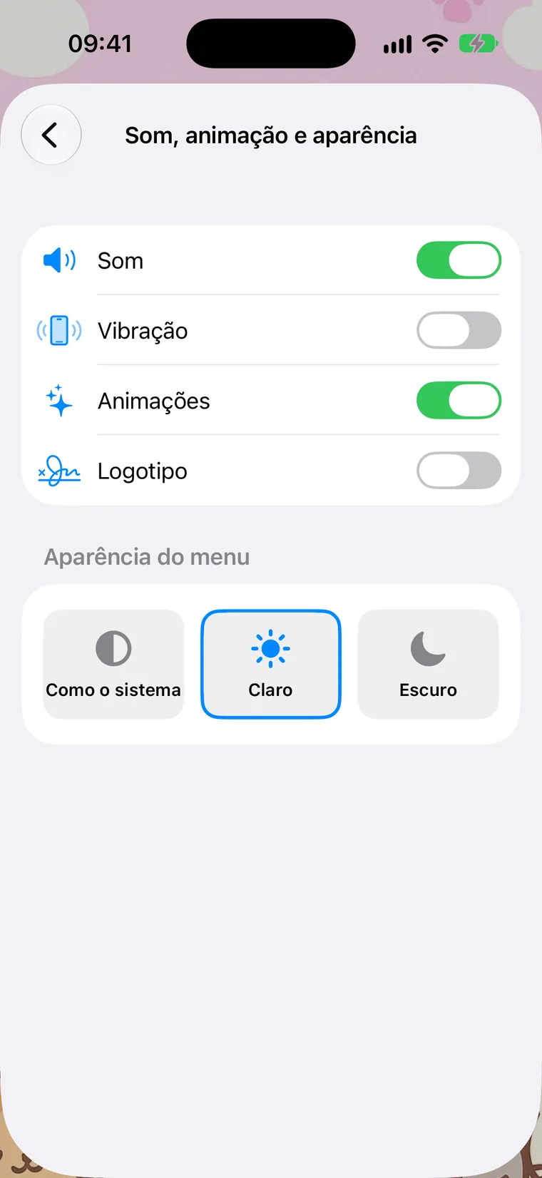 Som, animação e aparência