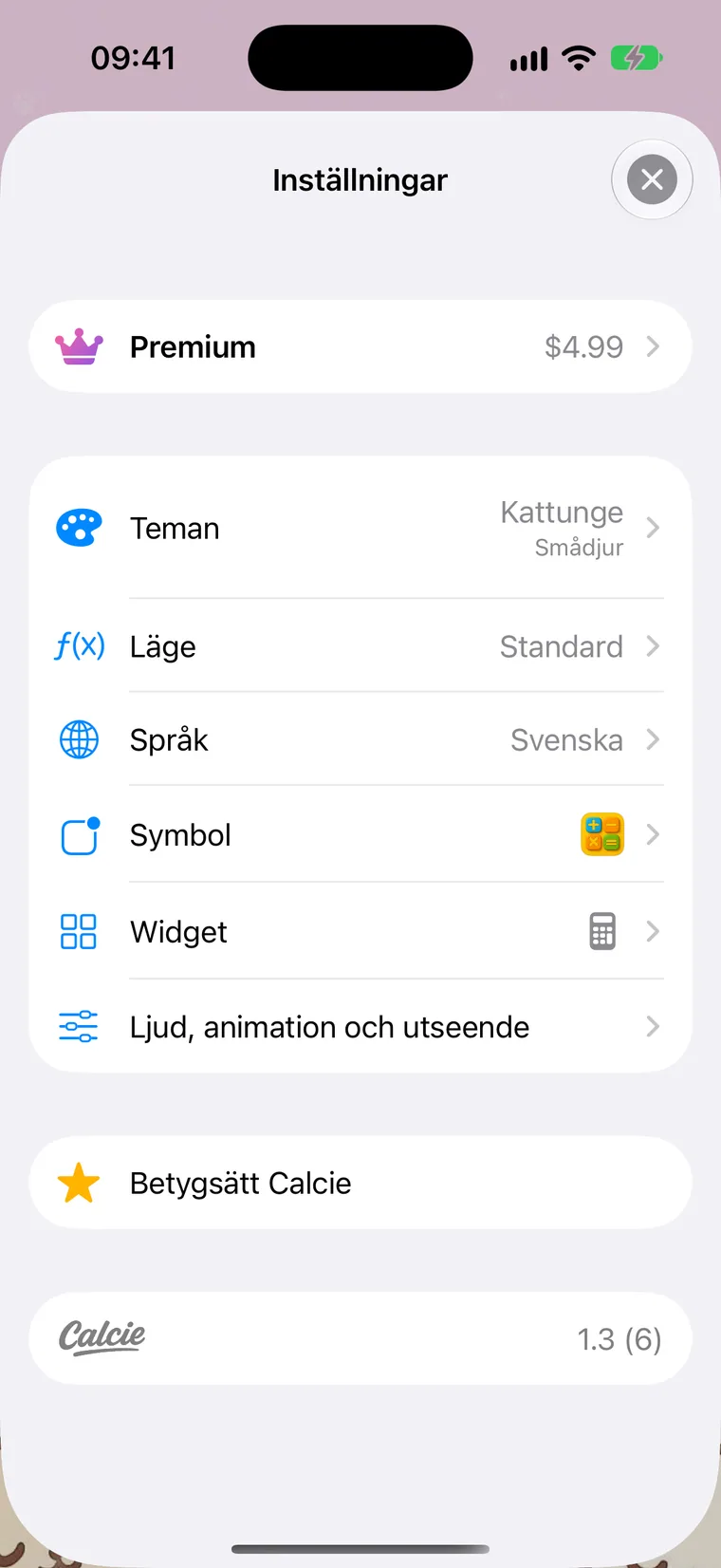 Skärmen Inställningar