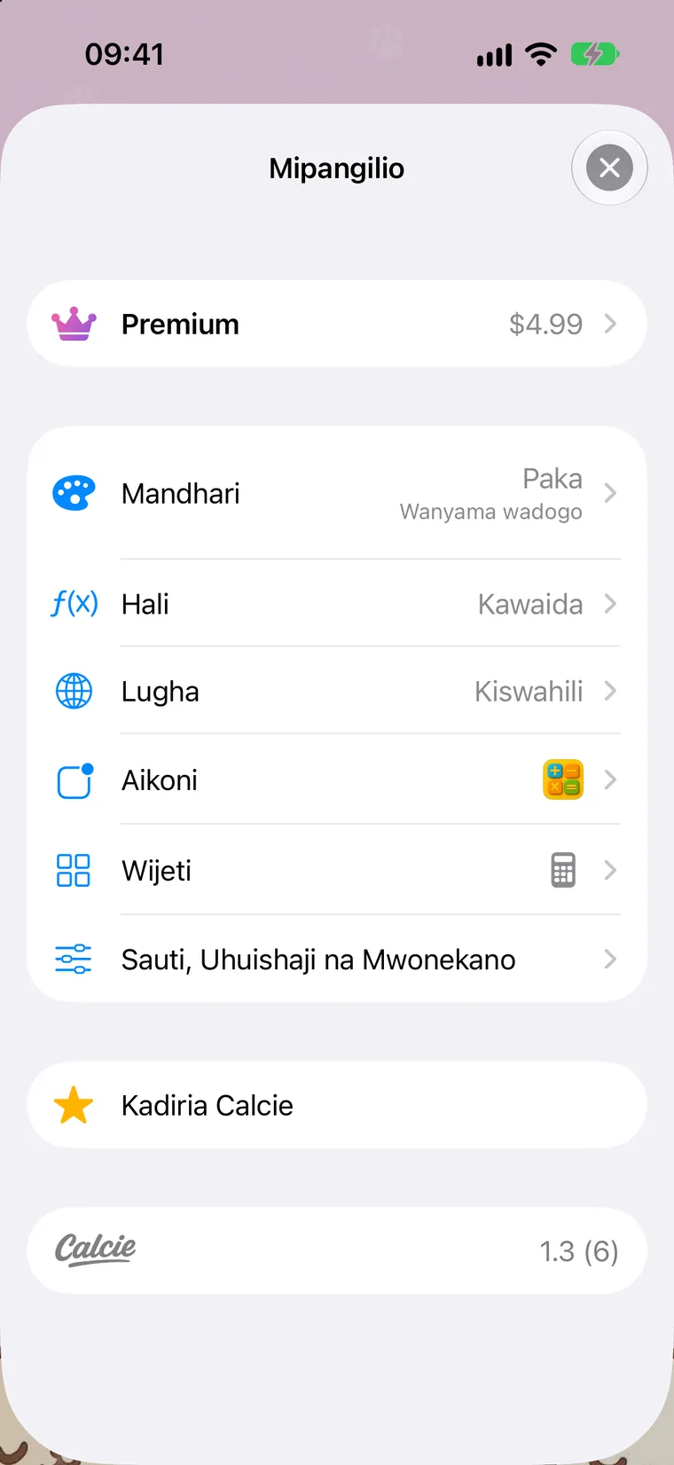 Skrini ya Mipangilio