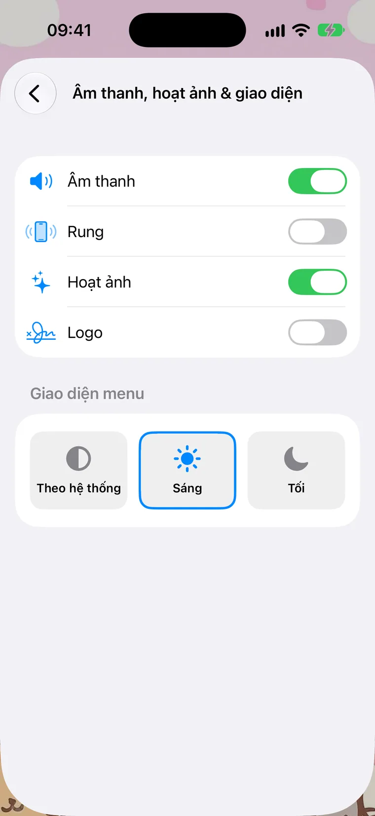 Âm thanh, hoạt ảnh & giao diện
